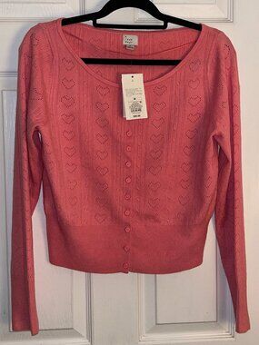A New Day Pink Knitted Cardigan with Hearts NWT Size M